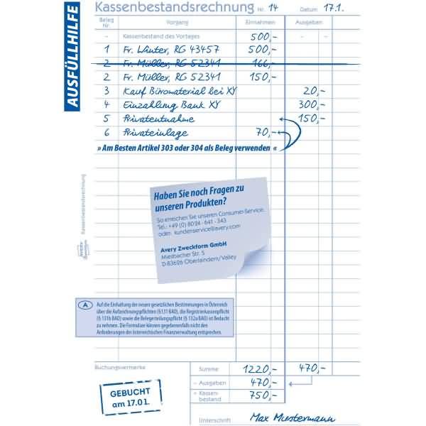 Kassenbestandsrechnung A5 RC VE=50 Originale