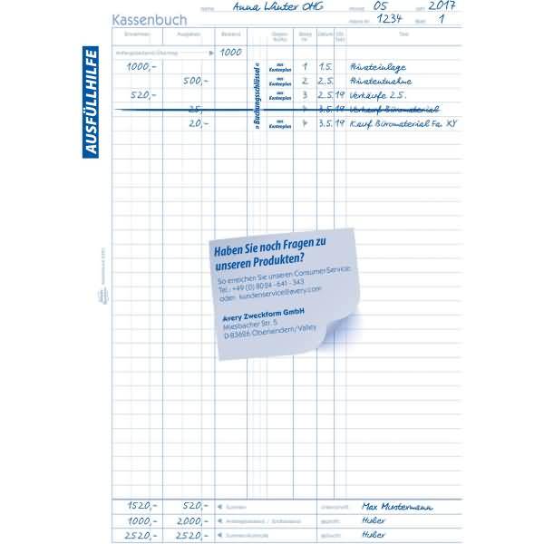 Kassenbuch A4 RC EDV-gerecht Blaupapier 100 Blatt
