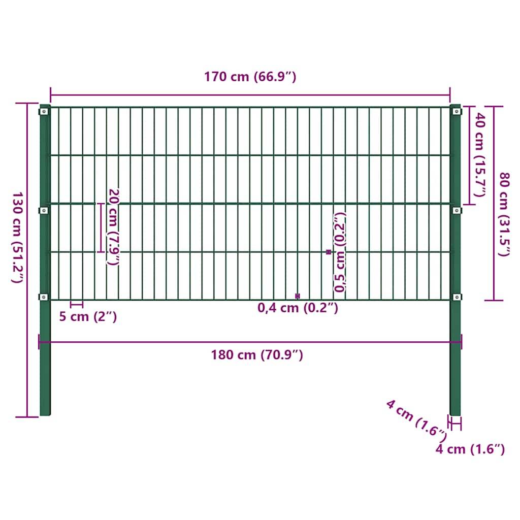 vidaXL Zaunfeld mit Pfosten Eisen 1,7 x 0,8 m Grün