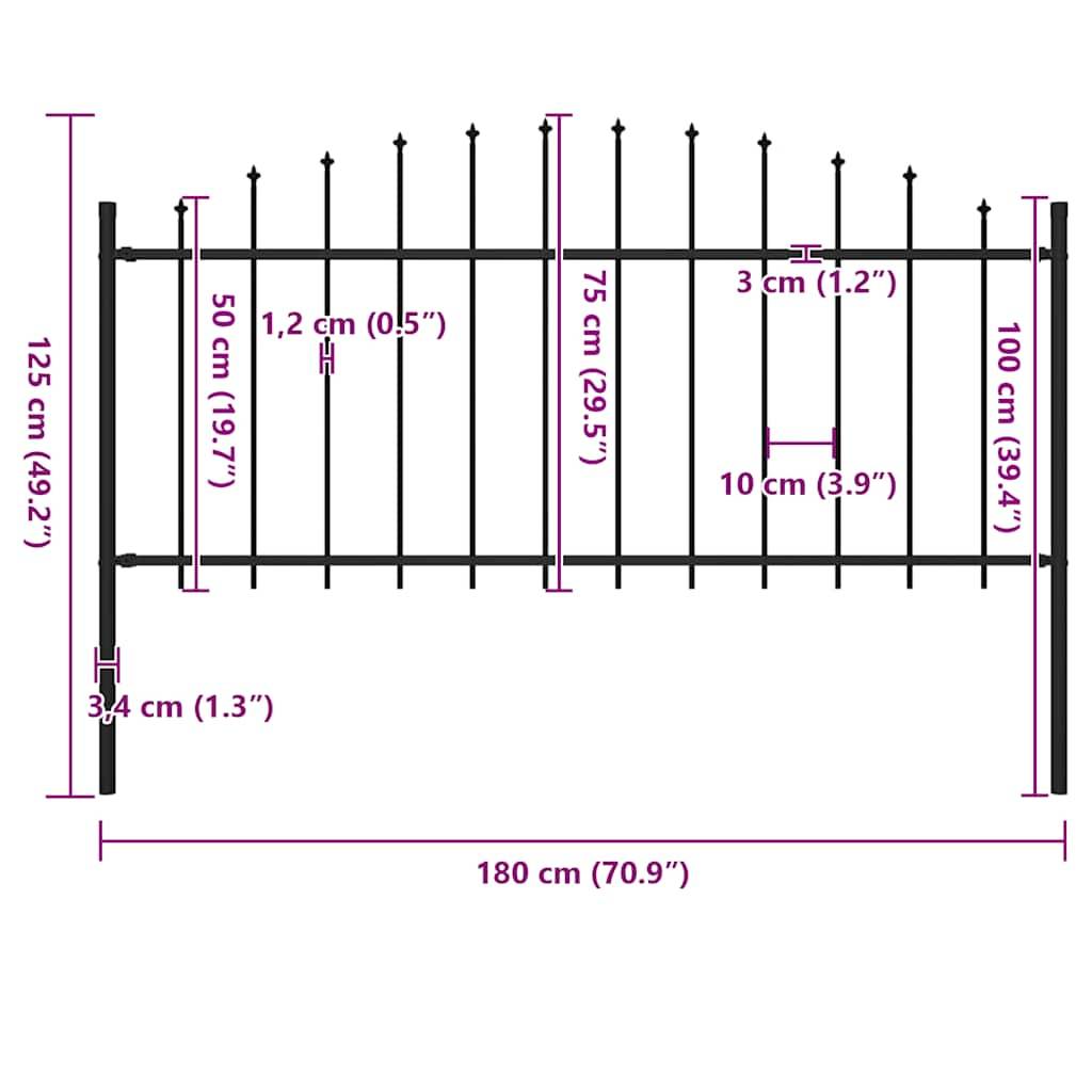 vidaXL Gartenzaun mit Speerspitzen Stahl (0,5 - 0,75) x 1,7 m Schwarz
