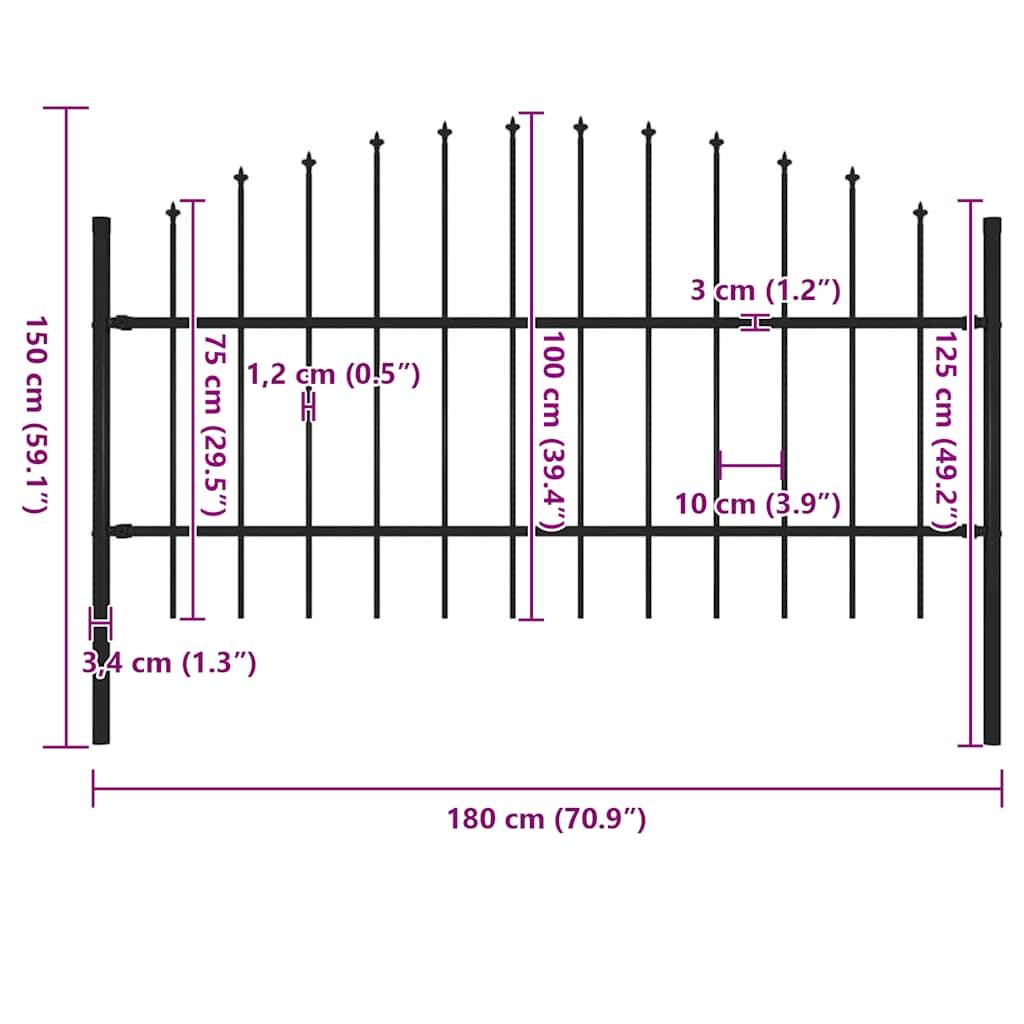vidaXL Gartenzaun mit Speerspitzen Stahl (0,75 - 1) x 1,7 m Schwarz