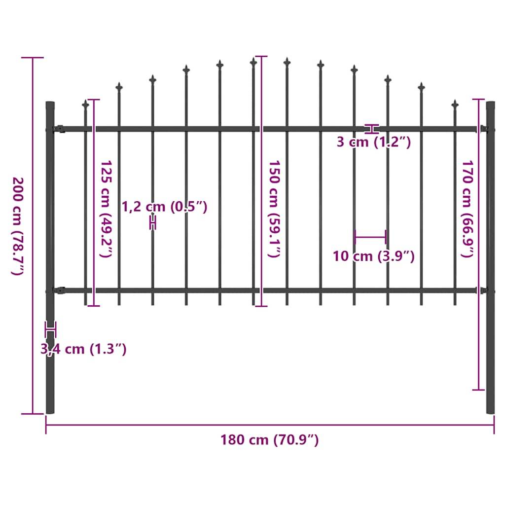 vidaXL Gartenzaun mit Speerspitzen Stahl (1,25 - 1,5) x 1,7 m Schwarz