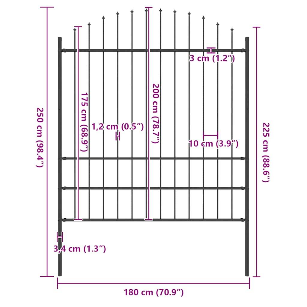 vidaXL Gartenzaun mit Speerspitzen Stahl (1,75 - 2) x 1,7 m Schwarz