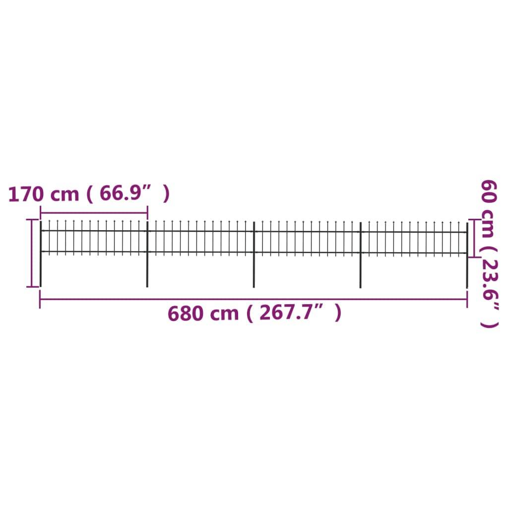 vidaXL Gartenzaun mit Speerspitzen Stahl 6,8 x 0,6 m Schwarz