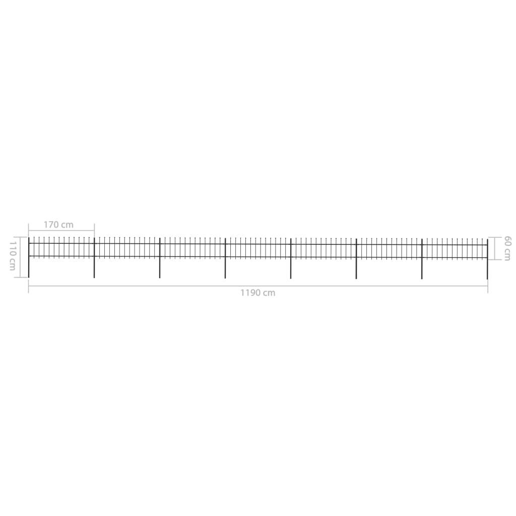 vidaXL Gartenzaun mit Speerspitzen Stahl 11,9 x 0,6 m Schwarz