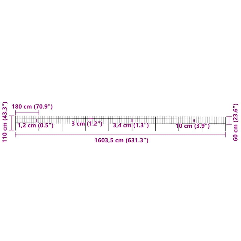 vidaXL Gartenzaun mit Speerspitzen Stahl 15,3 x 0,6 m Schwarz
