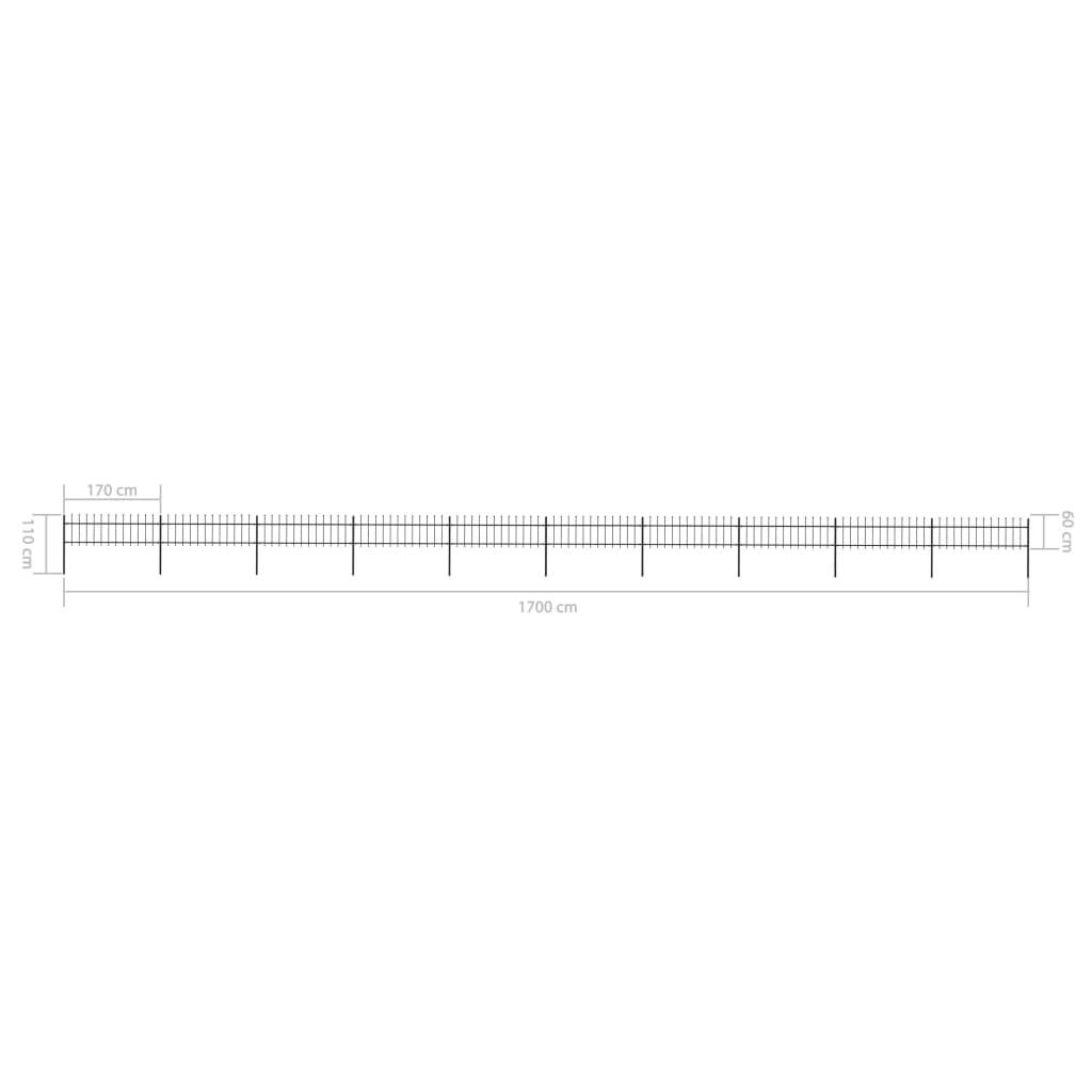 vidaXL Gartenzaun mit Speerspitzen Stahl 17 x 0,6 m Schwarz