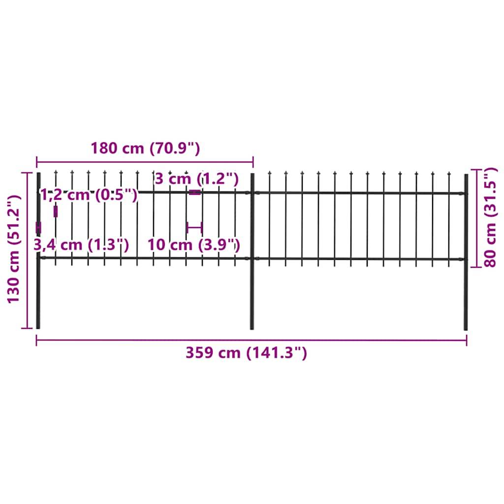vidaXL Gartenzaun mit Speerspitzen Stahl 3,4 x 0,8 m Schwarz