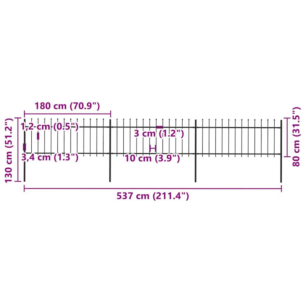 vidaXL Gartenzaun mit Speerspitzen Stahl 5,1 x 0,8 m Schwarz