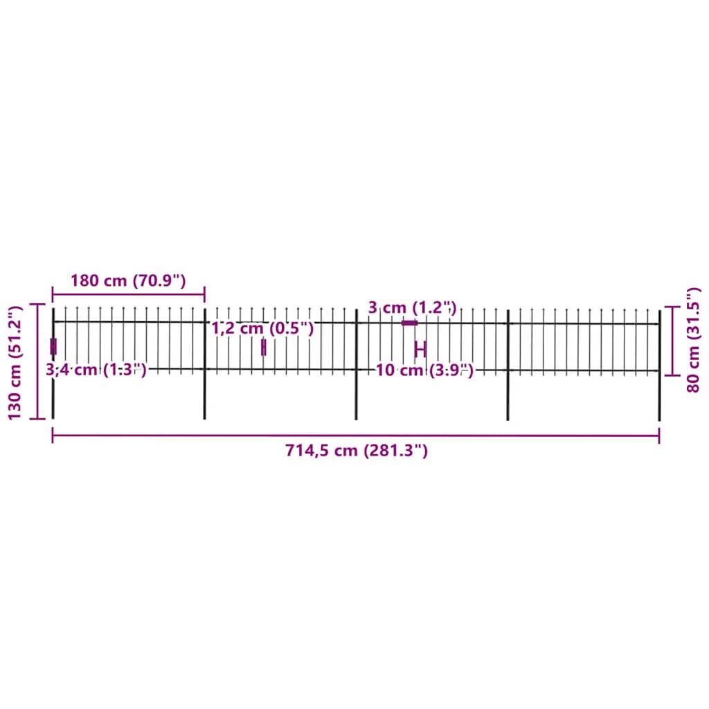 vidaXL Gartenzaun mit Speerspitzen Stahl 6,8 x 0,8 m Schwarz