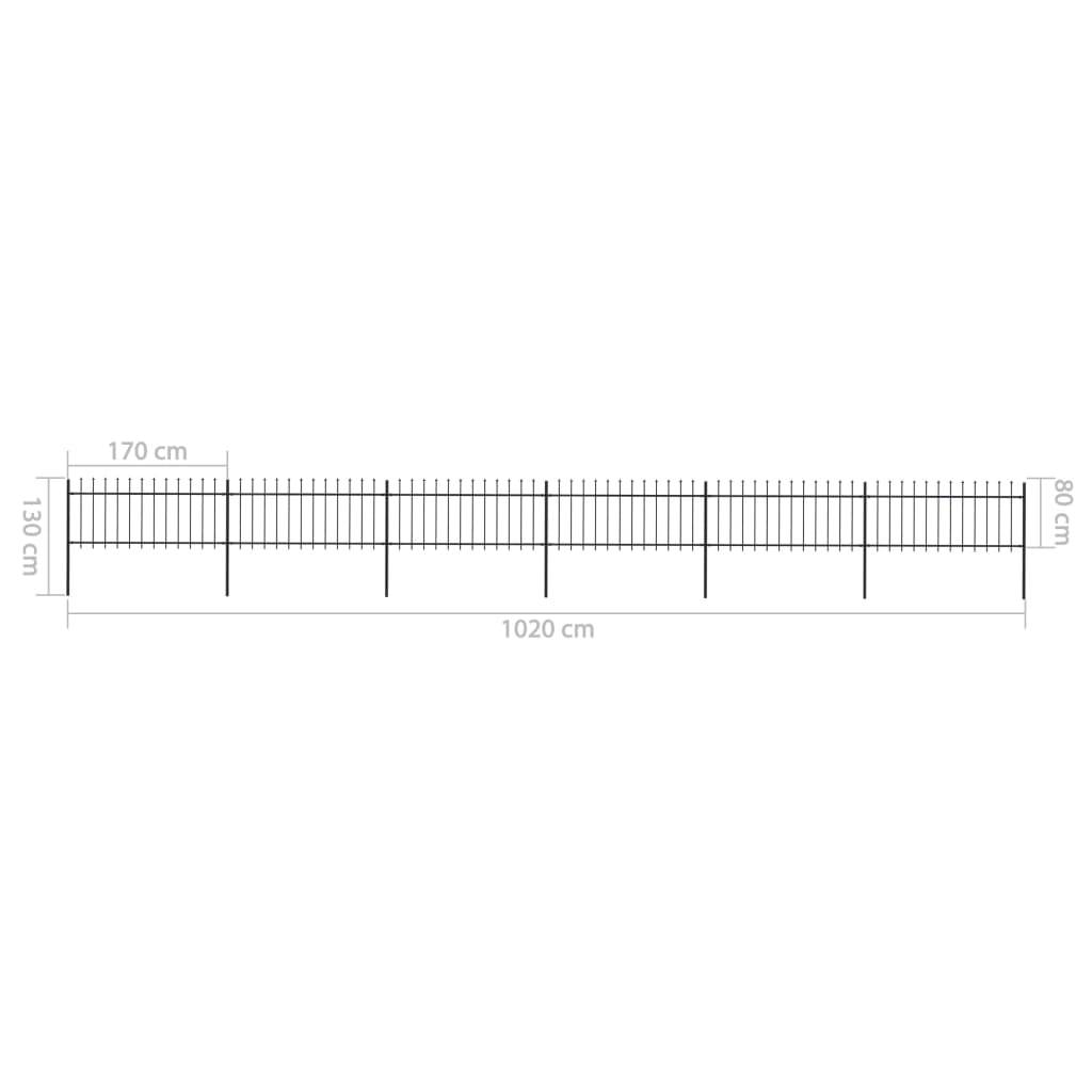 vidaXL Gartenzaun mit Speerspitzen Stahl 10,2 x 0,8 m Schwarz