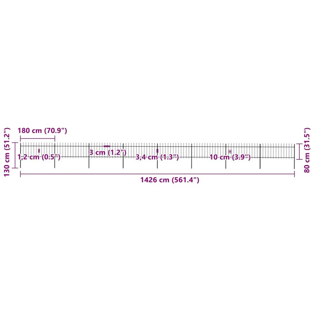 vidaXL Gartenzaun mit Speerspitzen Stahl 13,6 x 0,8 m Schwarz