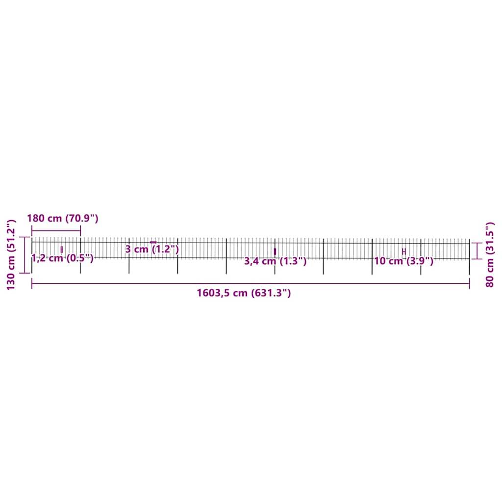 vidaXL Gartenzaun mit Speerspitzen Stahl 15,3 x 0,8 m Schwarz