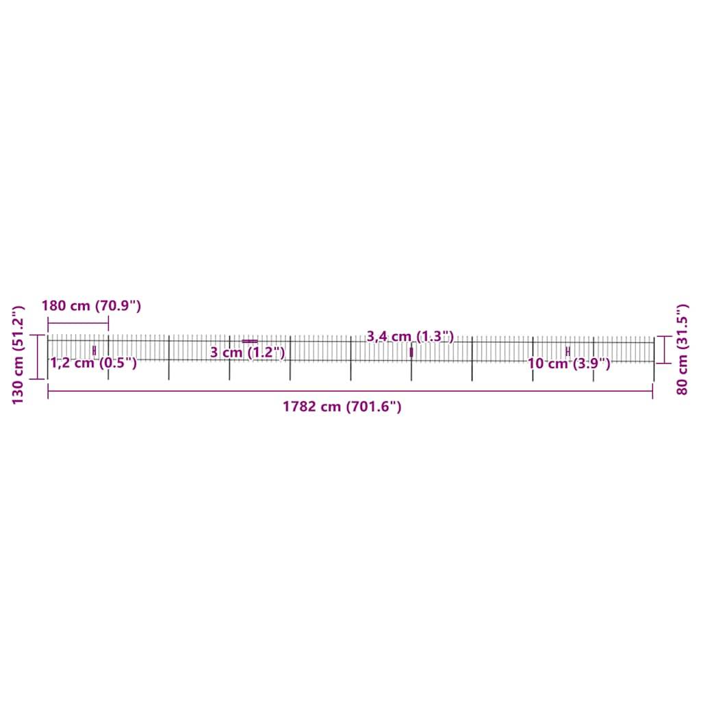 vidaXL Gartenzaun mit Speerspitzen Stahl 17 x 0,8 m Schwarz