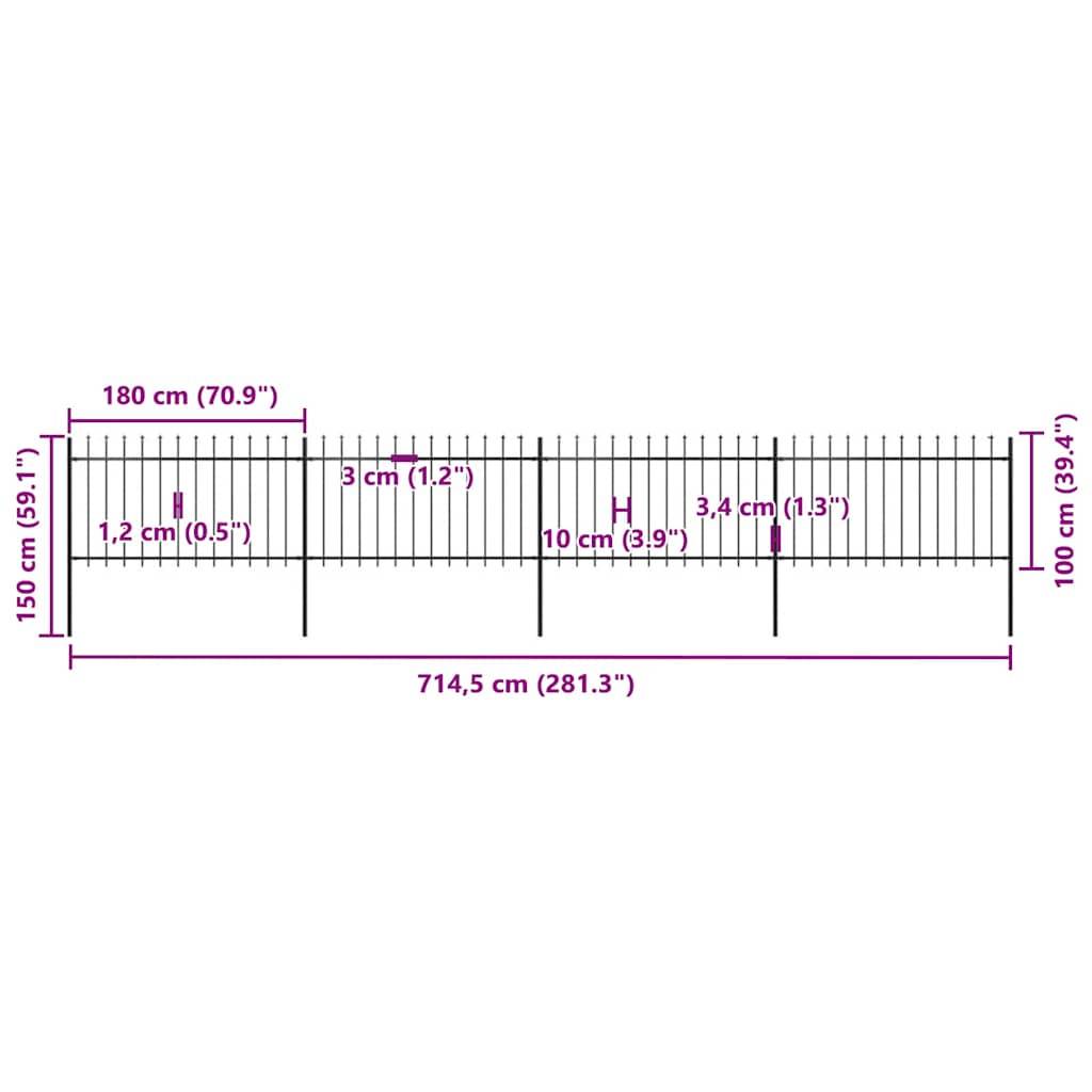 vidaXL Gartenzaun mit Speerspitzen Stahl 6,8 x 1 m Schwarz