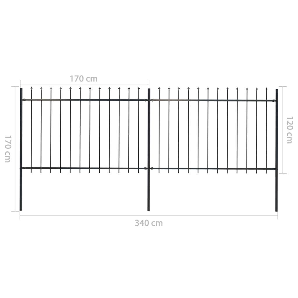 vidaXL Gartenzaun mit Speerspitzen Stahl 3,4 x 1,2 m Schwarz