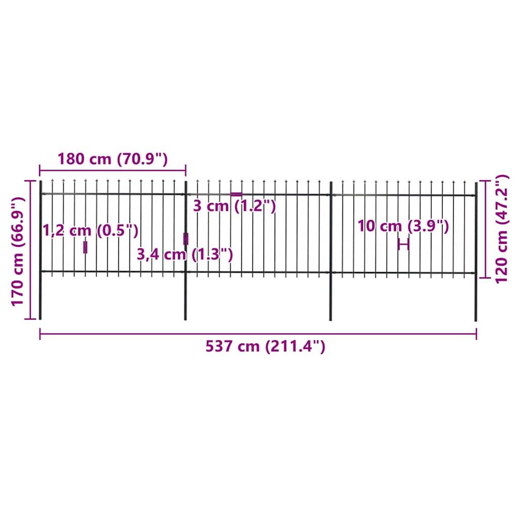 vidaXL Gartenzaun mit Speerspitzen Stahl 5,1 x 1,2 m Schwarz