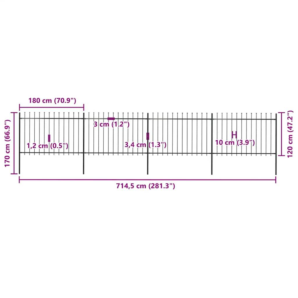 vidaXL Gartenzaun mit Speerspitzen Stahl 6,8 x 1,2 m Schwarz