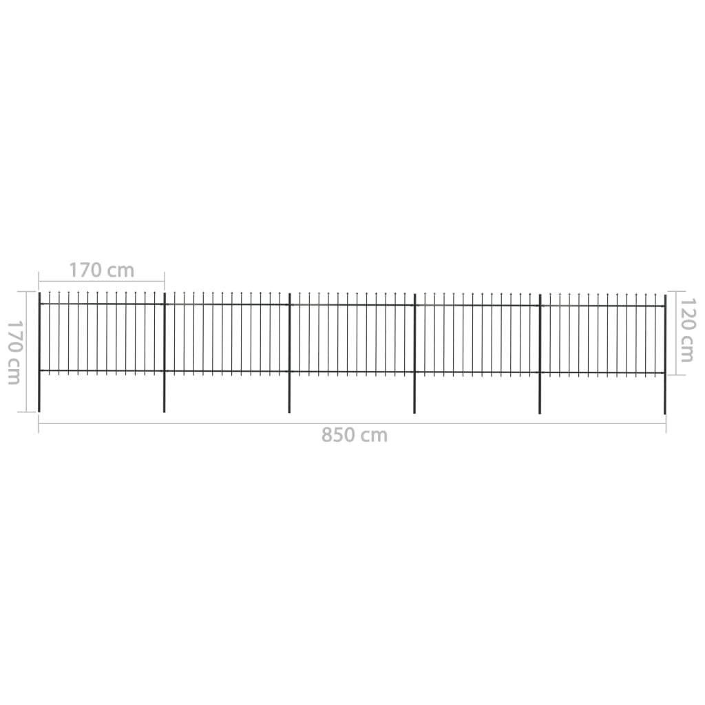 vidaXL Gartenzaun mit Speerspitzen Stahl 8,5 x 1,2 m Schwarz