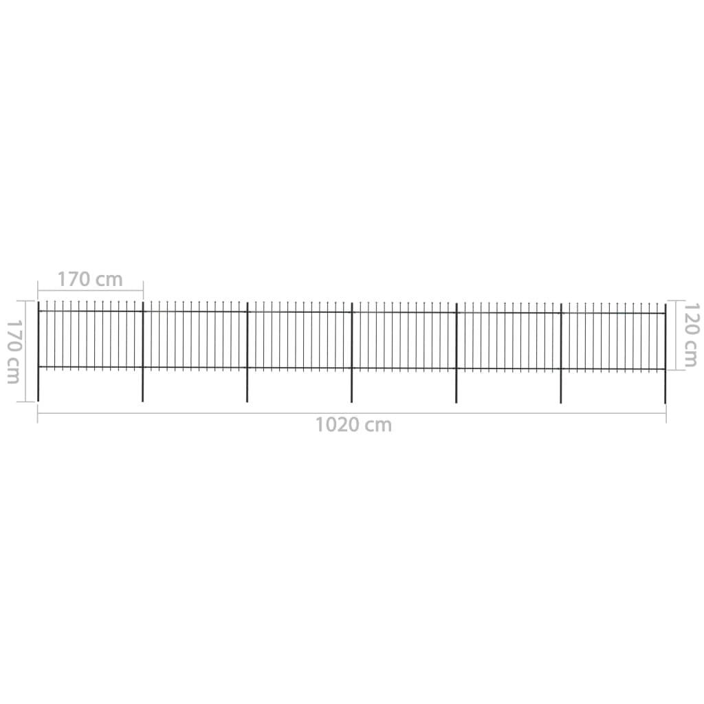 vidaXL Gartenzaun mit Speerspitzen Stahl 10,2 x 1,2 m Schwarz