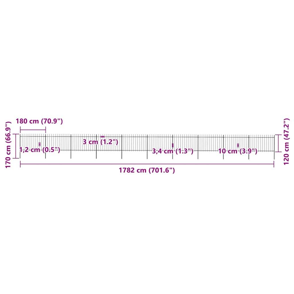 vidaXL Gartenzaun mit Speerspitzen Stahl 17 x 1,2 m Schwarz