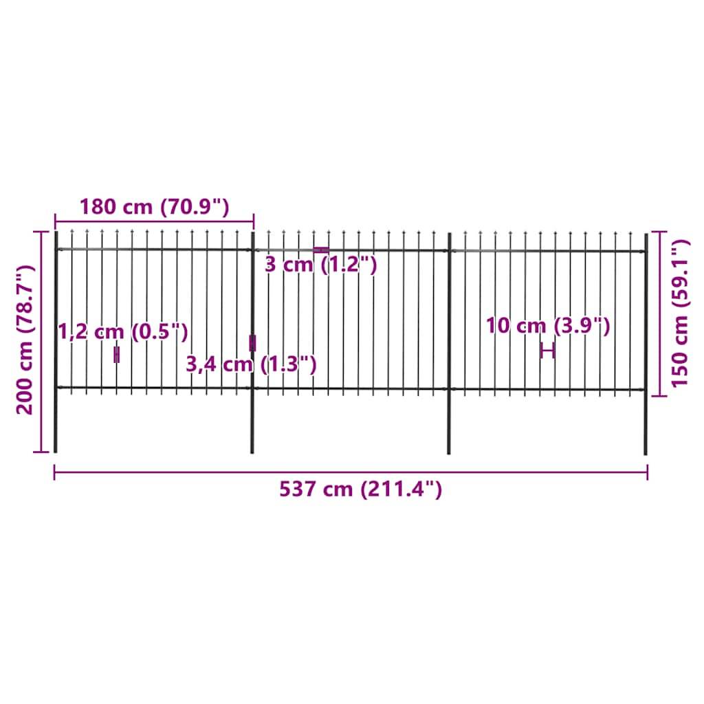 vidaXL Gartenzaun mit Speerspitzen Stahl 5,1 x 1,5 m Schwarz