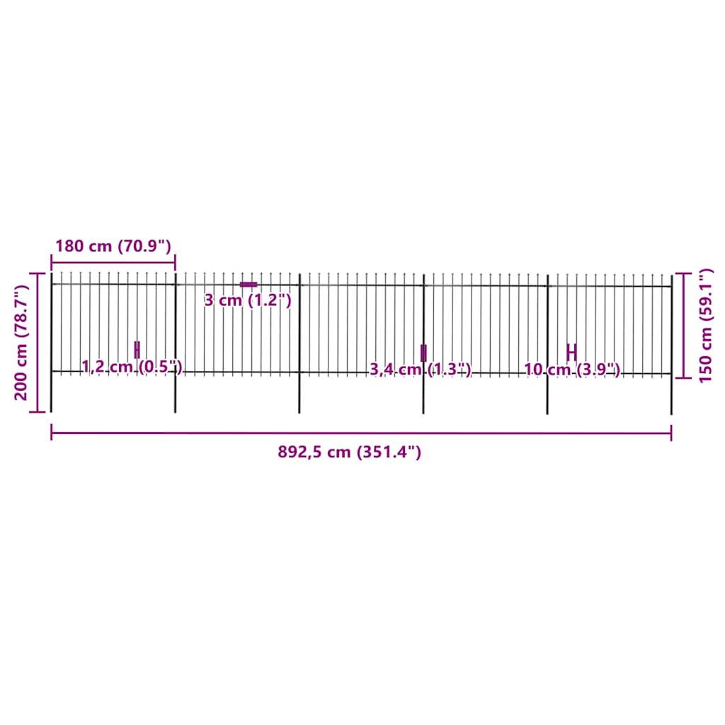 vidaXL Gartenzaun mit Speerspitzen Stahl 8,5 x 1,5 m Schwarz