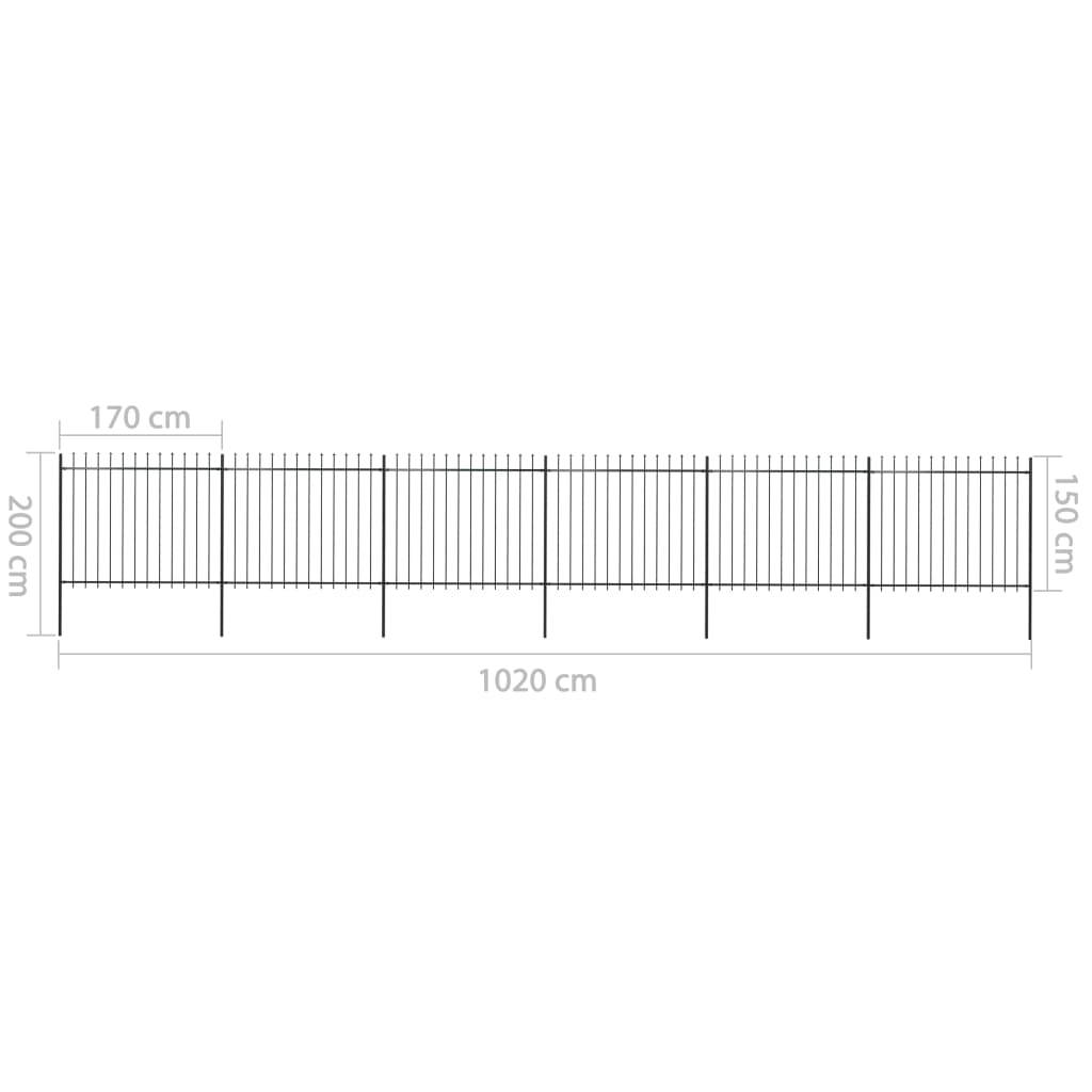 vidaXL Gartenzaun mit Speerspitzen Stahl 10,2 x 1,5 m Schwarz