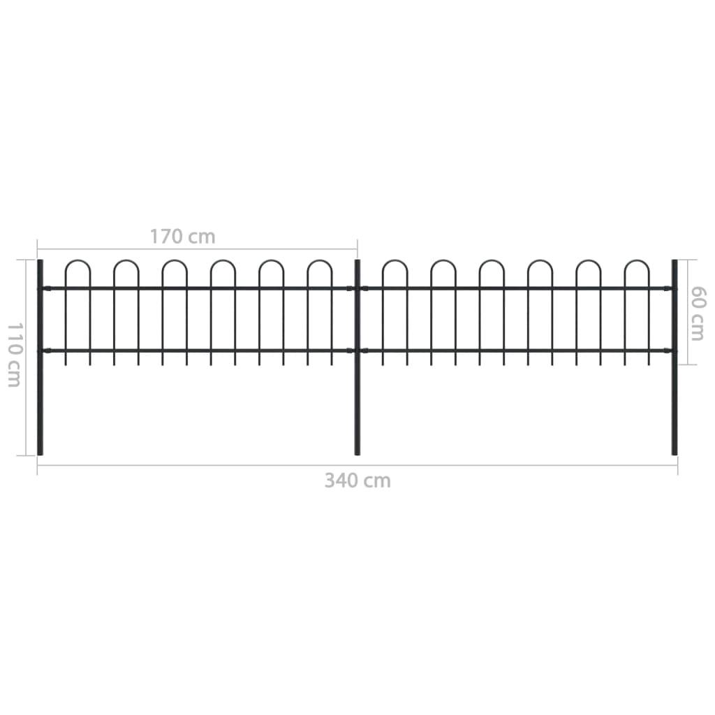 vidaXL Gartenzaun mit Bügel-Design Stahl 3,4 x 0,6 m Schwarz