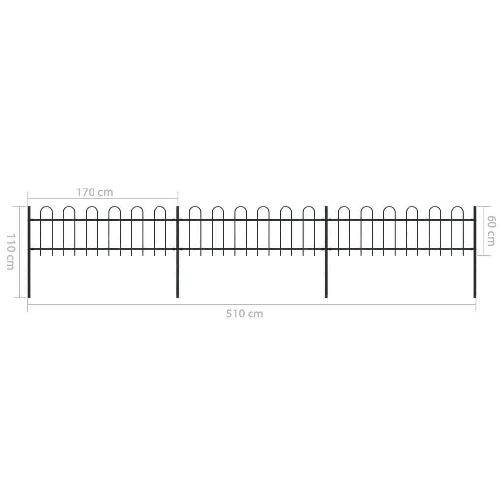 vidaXL Gartenzaun mit Bügel-Design Stahl 5,1 x 0,6 m Schwarz