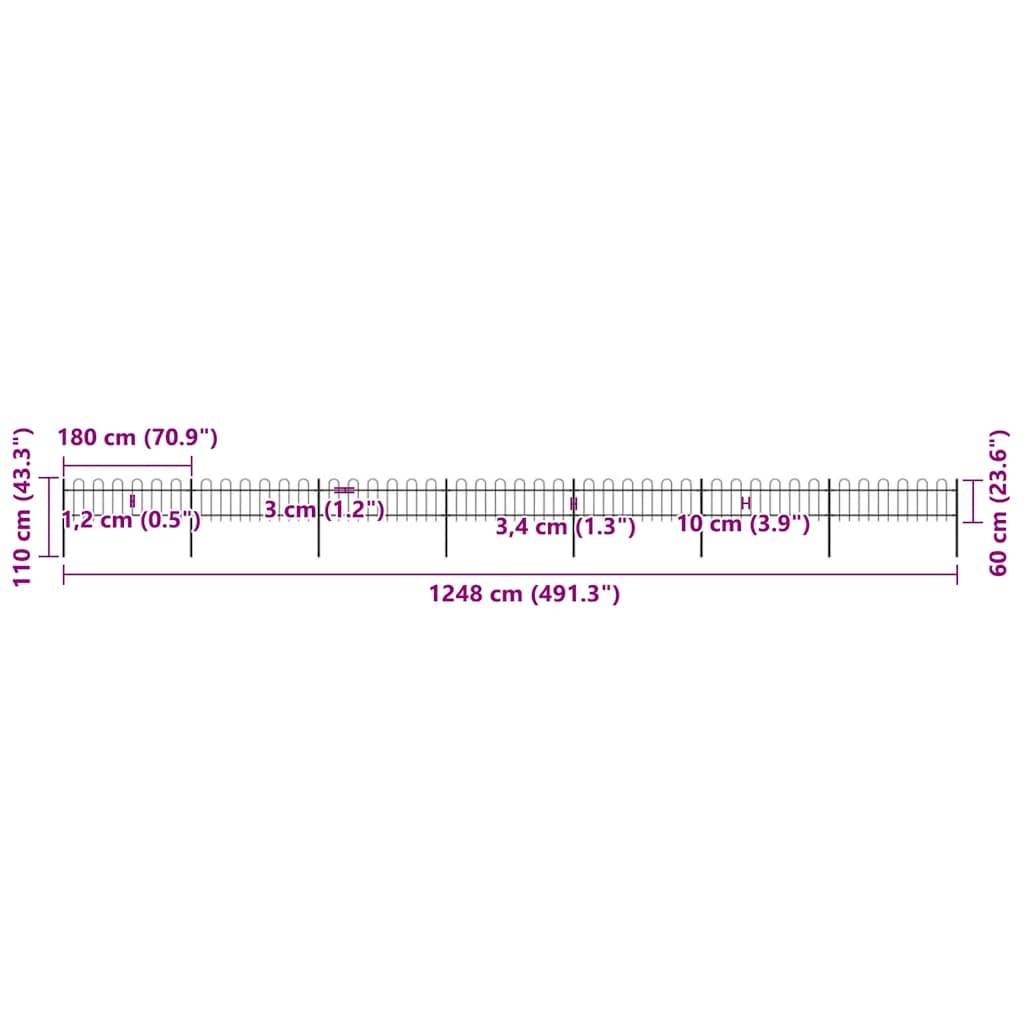 vidaXL Gartenzaun mit Bügel-Design Stahl 11,9 x 0,6 m Schwarz