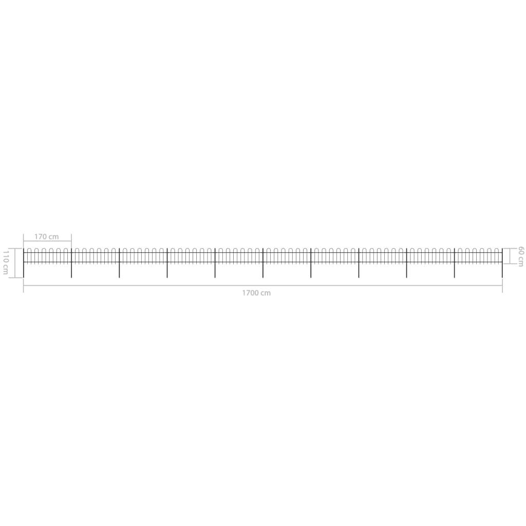 vidaXL Gartenzaun mit Bügel-Design Stahl 17 x 0,6 m Schwarz