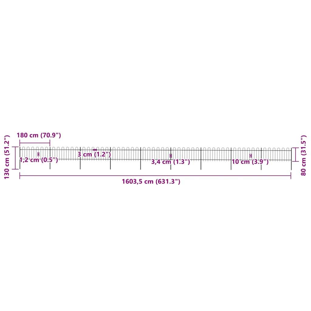 vidaXL Gartenzaun mit Bügel-Design Stahl 15,3 x 0,8 m Schwarz