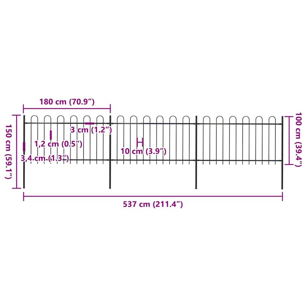 vidaXL Gartenzaun mit Bügel-Design Stahl 5,1 x 1 m Schwarz