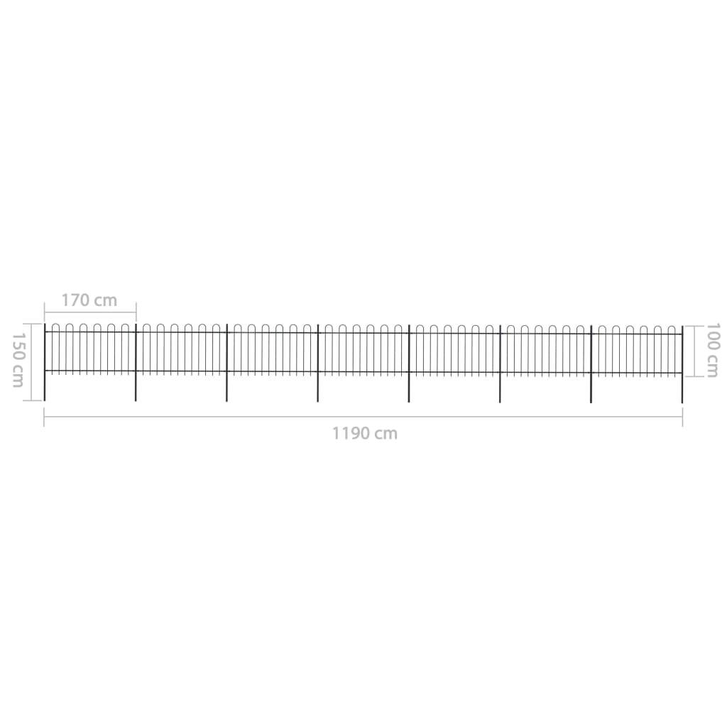 vidaXL Gartenzaun mit Bügel-Design Stahl 11,9 x 1 m Schwarz