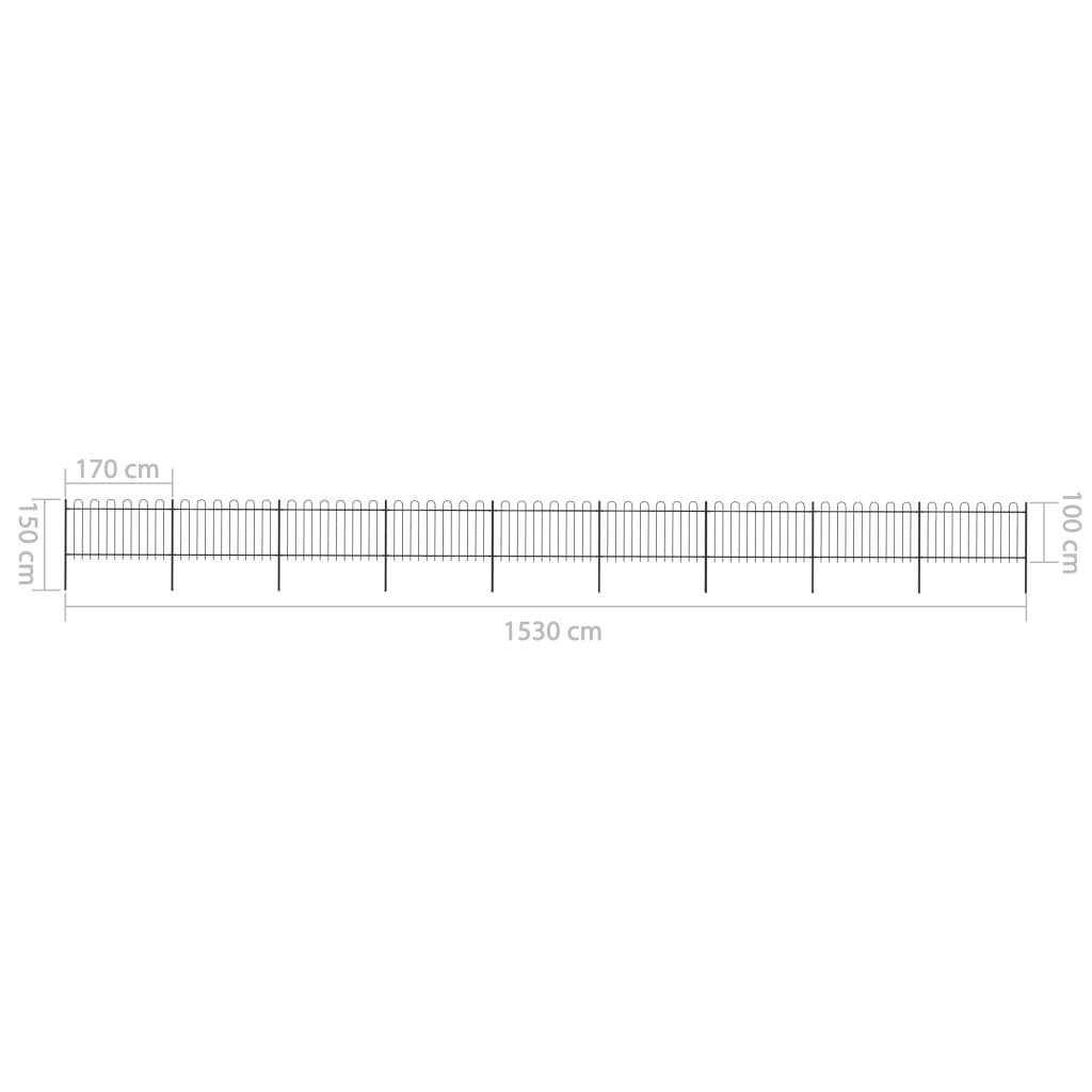 vidaXL Gartenzaun mit Bügel-Design Stahl 15,3 x 1 m Schwarz