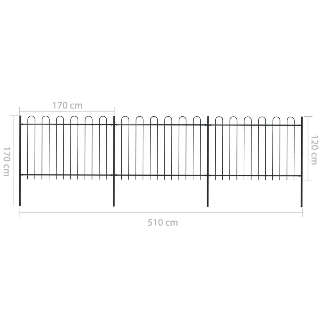 vidaXL Gartenzaun mit Bügel-Design Stahl 5,1 x 1,2 m Schwarz