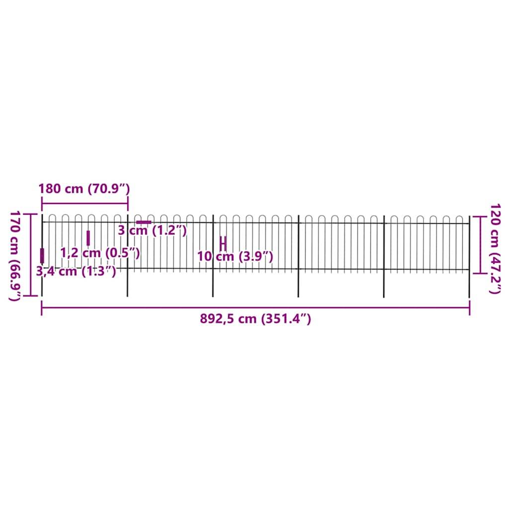 vidaXL Gartenzaun mit Bügel-Design Stahl 8,5 x 1,2 m Schwarz