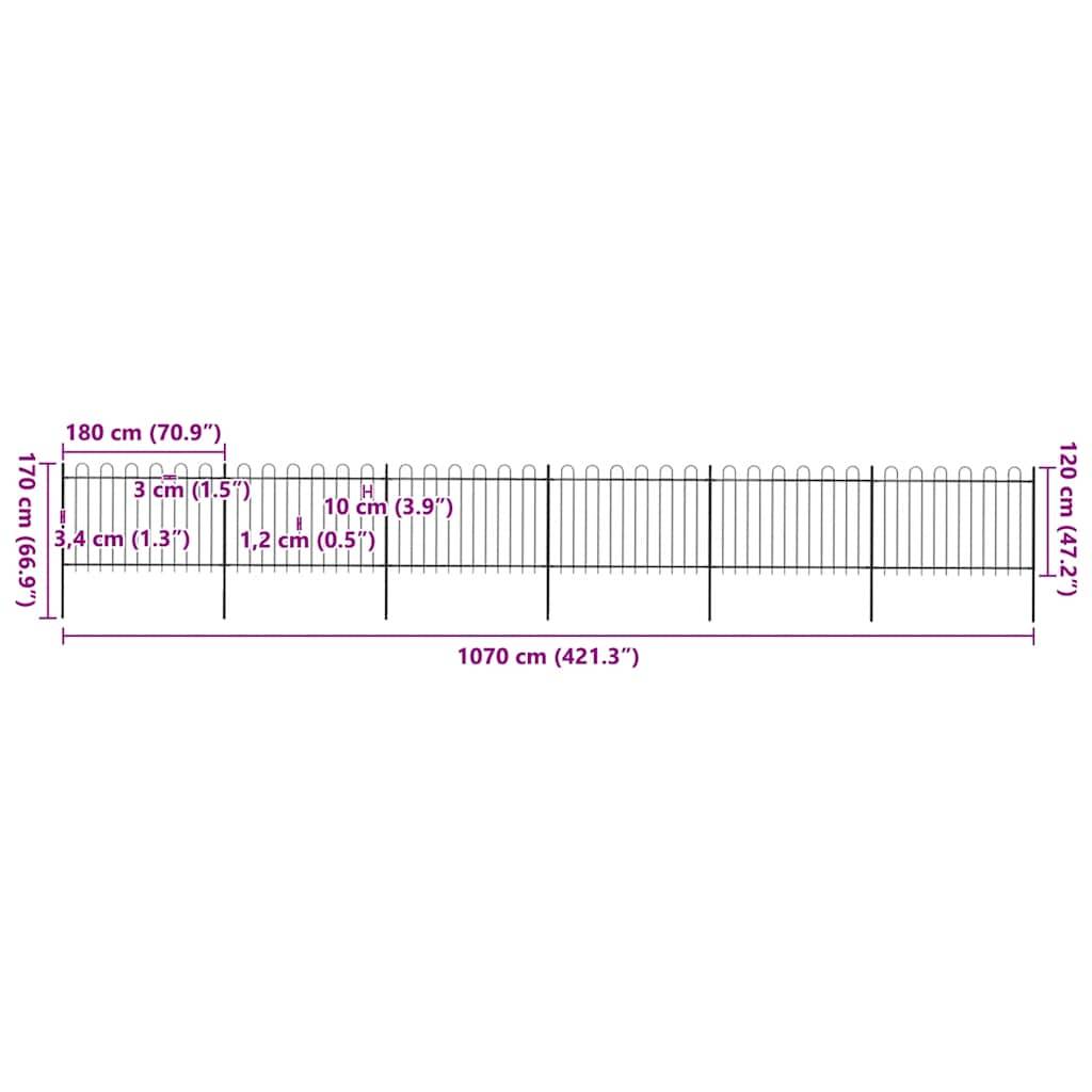 vidaXL Gartenzaun mit Bügel-Design Stahl 10,2 x 1,2 m Schwarz
