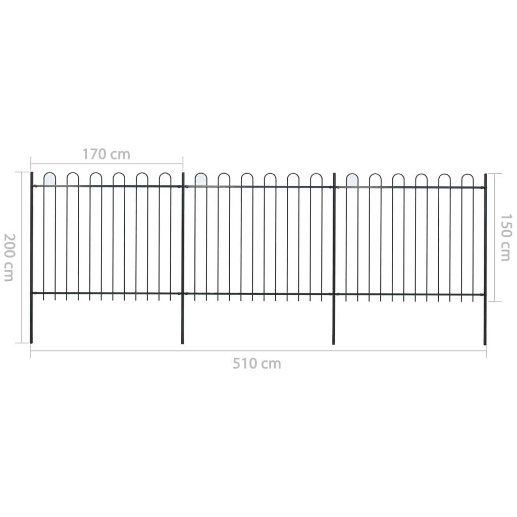 vidaXL Gartenzaun mit Bügel-Design Stahl 5,1 x 1,5 m Schwarz