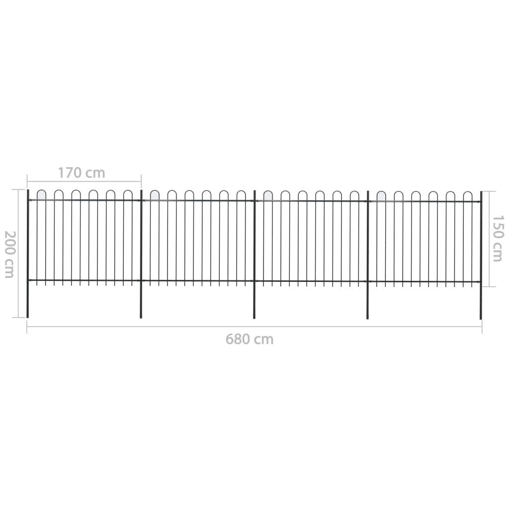 vidaXL Gartenzaun mit Bügel-Design Stahl 6,8 x 1,5 m Schwarz