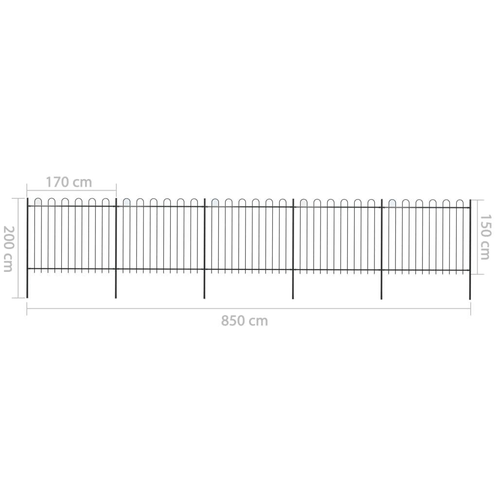 vidaXL Gartenzaun mit Bügel-Design Stahl 8,5 x 1,5 m Schwarz