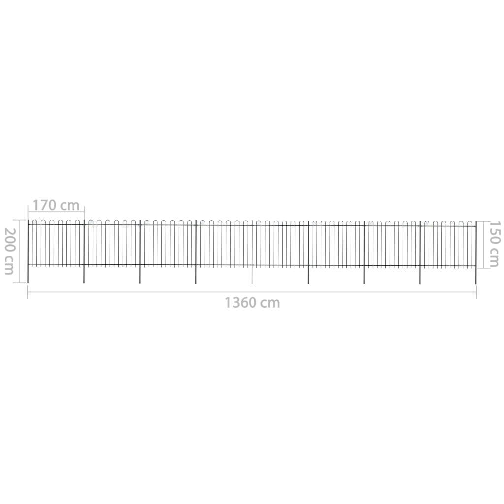 vidaXL Gartenzaun mit Bügel-Design Stahl 13,6 x 1,5 m Schwarz