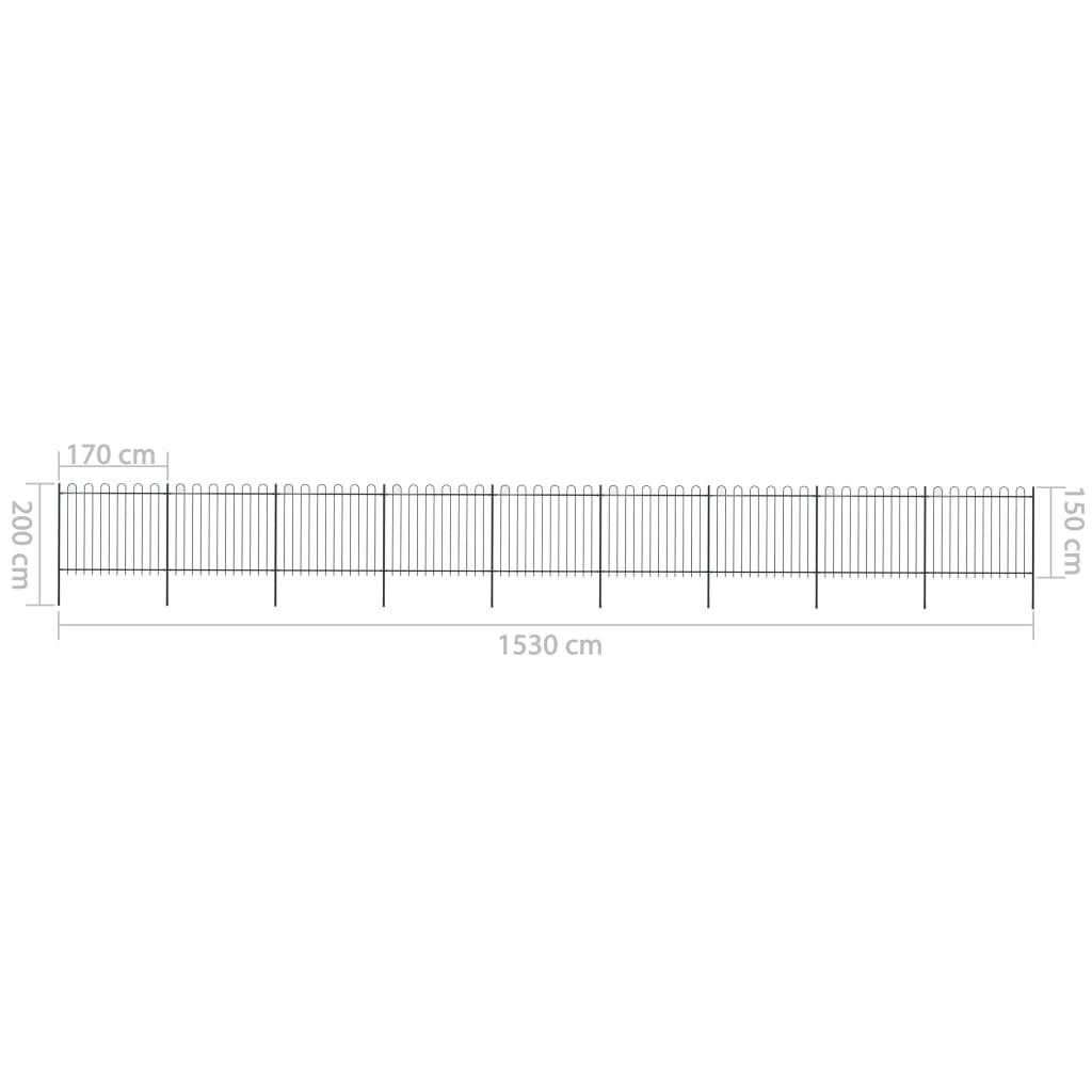vidaXL Gartenzaun mit Bügel-Design Stahl 15,3 x 1,5 m Schwarz