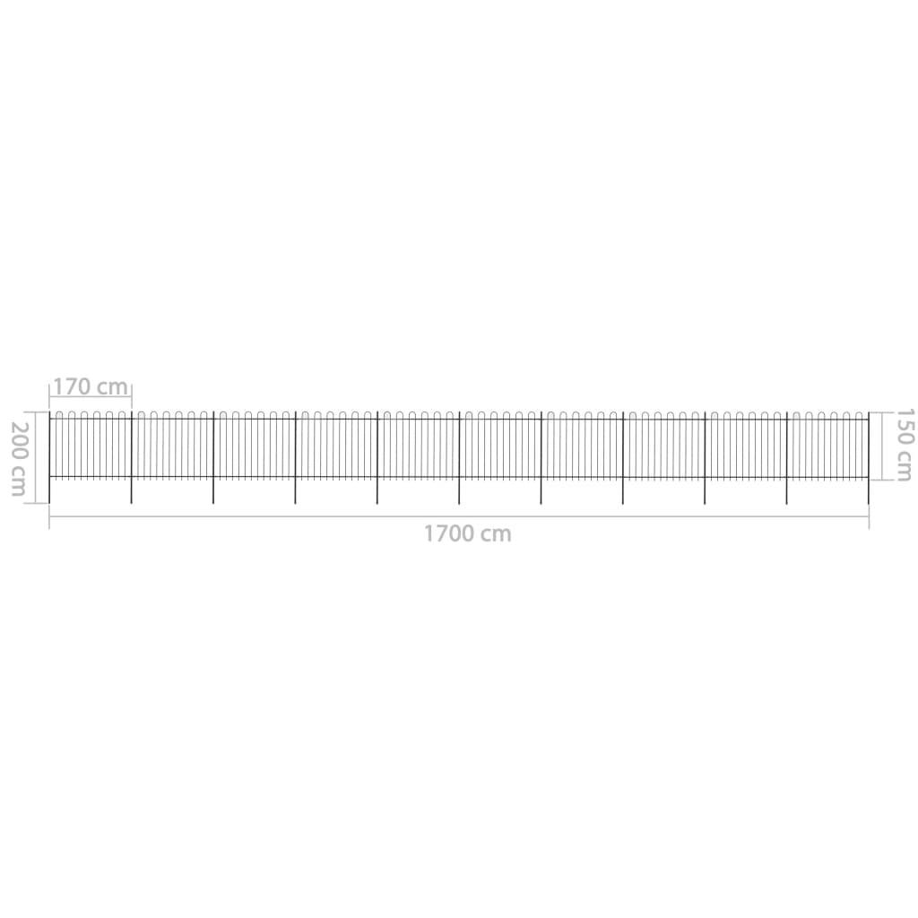 vidaXL Gartenzaun mit Bügel-Design Stahl 17 x 1,5 m Schwarz
