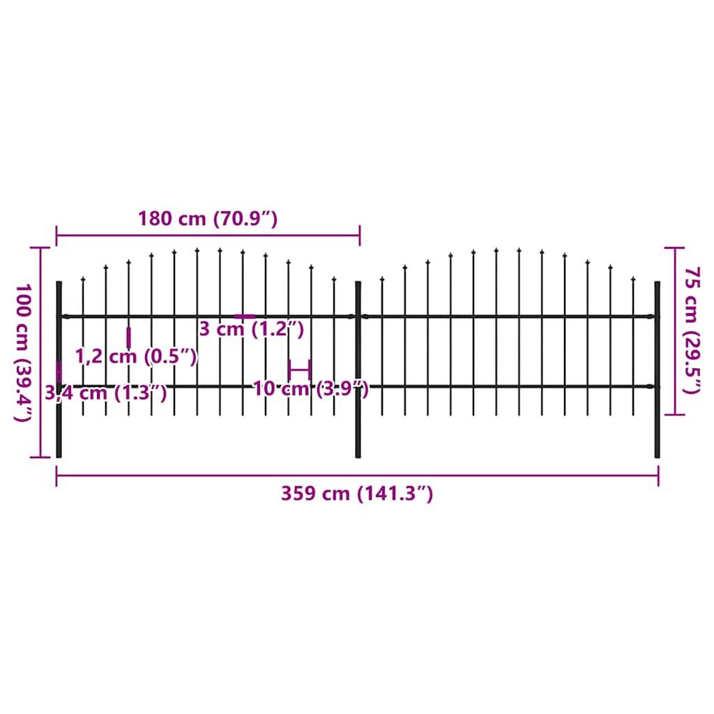 vidaXL Gartenzaun mit Speerspitzen Stahl (0,75 - 1) x 3,4 m Schwarz
