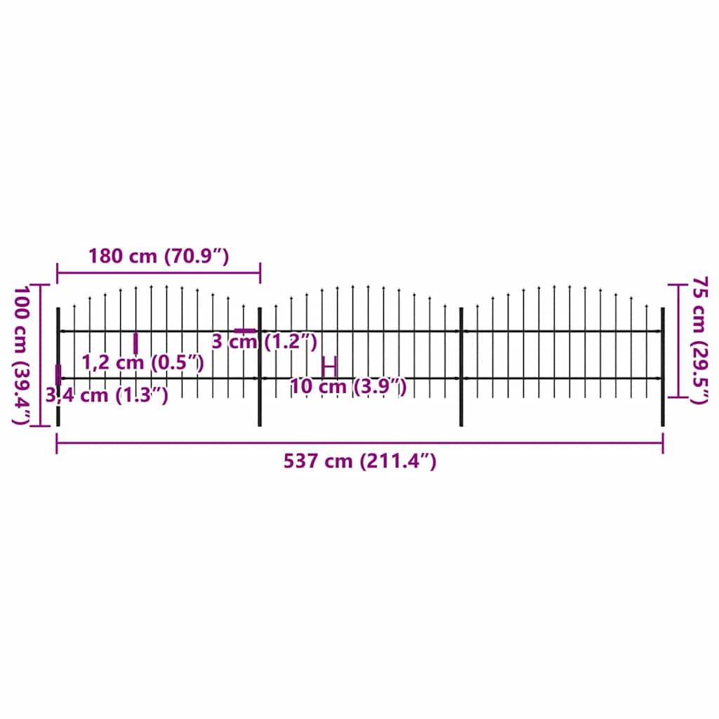 vidaXL Gartenzaun mit Speerspitzen Stahl (0,75 - 1) x 5,1 m Schwarz