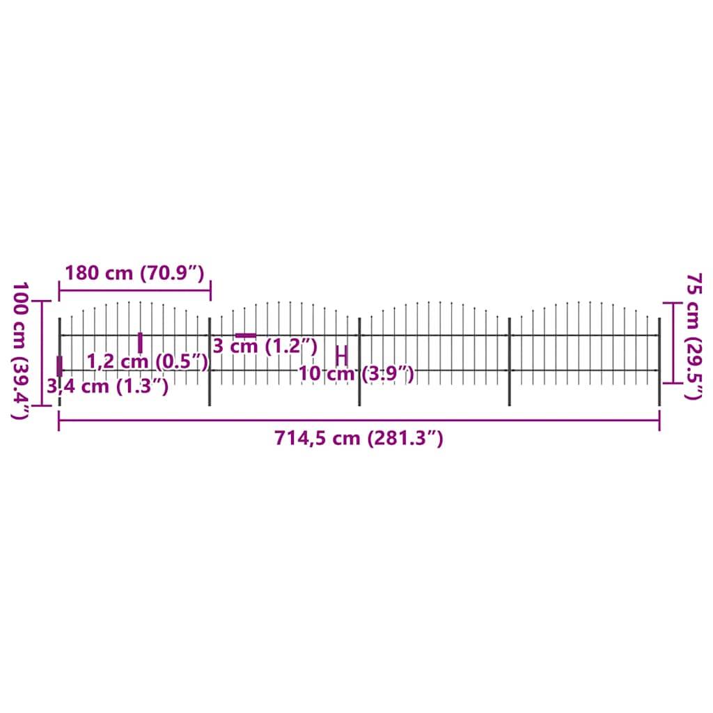 vidaXL Gartenzaun mit Speerspitzen Stahl (0,75 - 1) x 6,8 m Schwarz