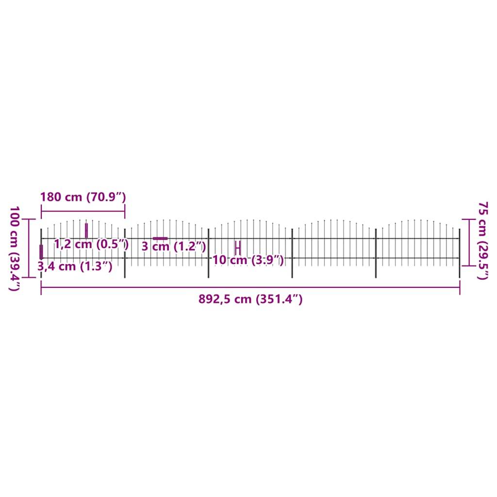 vidaXL Gartenzaun mit Speerspitzen Stahl (0,75 - 1) x 8,5 m Schwarz