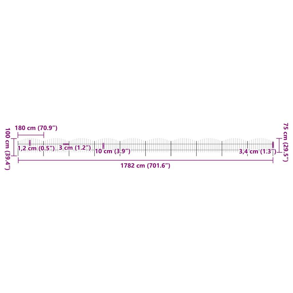 vidaXL Gartenzaun mit Speerspitzen Stahl (0,75 - 1) x 17 m Schwarz